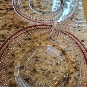 Indiana Glass Set Of 2 Elegant Clear Glass Dinner Plates with Red Accents